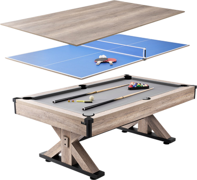 Vevor Billiards Table Combo Set 7' 3-in-1 Dining Tennis and Pool Table with Gray Cloth Includes Accessories New