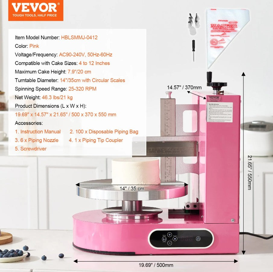 Vevor Cake Decorating Machine for 4"–12" Cakes with Adjustable Turntable New