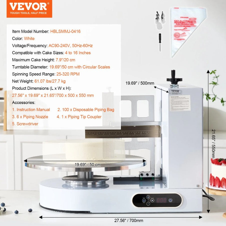 Vevor Electric Cake Decorating Machine 4" to 16" Cakes Adjustable Turntable New