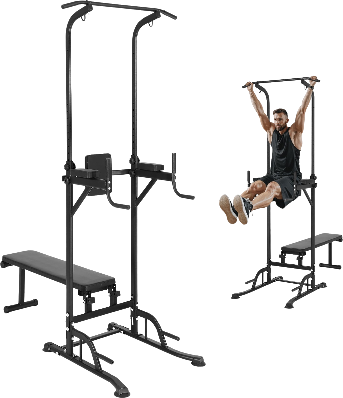 Vevor Power Tower 440 Lbs Capacity Height Adjustable Pull Up Bar with Dip Station and Bench New