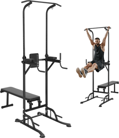 Vevor Power Tower 440 Lbs Capacity Height Adjustable Pull Up Bar with Dip Station and Bench New