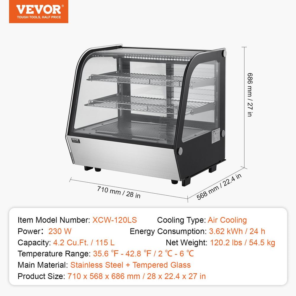 Vevor Refrigerated Display Case 4.2 Cu Ft 2-Tier LED Lighting Auto Defog 35.6–42.8°F New