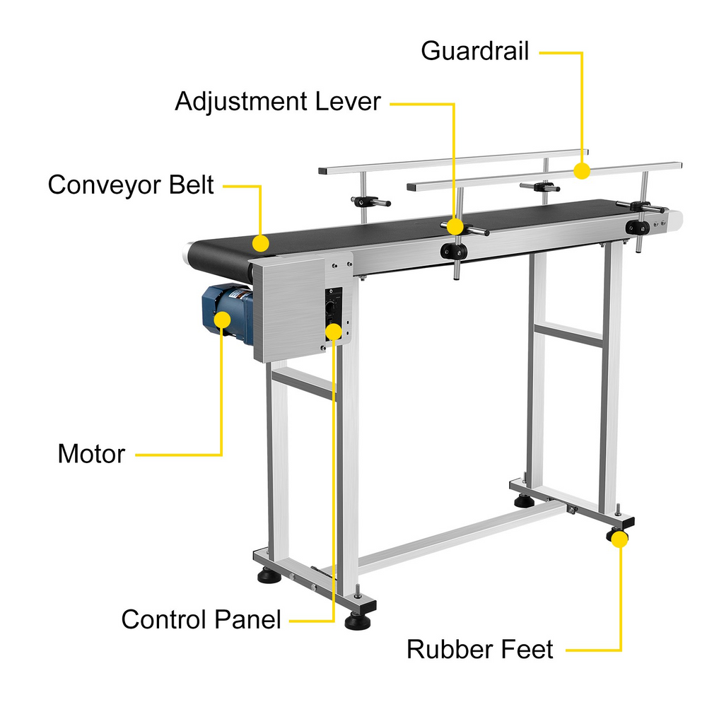 Vevor Motorized Conveyor With PVC Belt 59" x 7.8" Anti-Static With Adjustable Double Guardrails Stainless Steel New