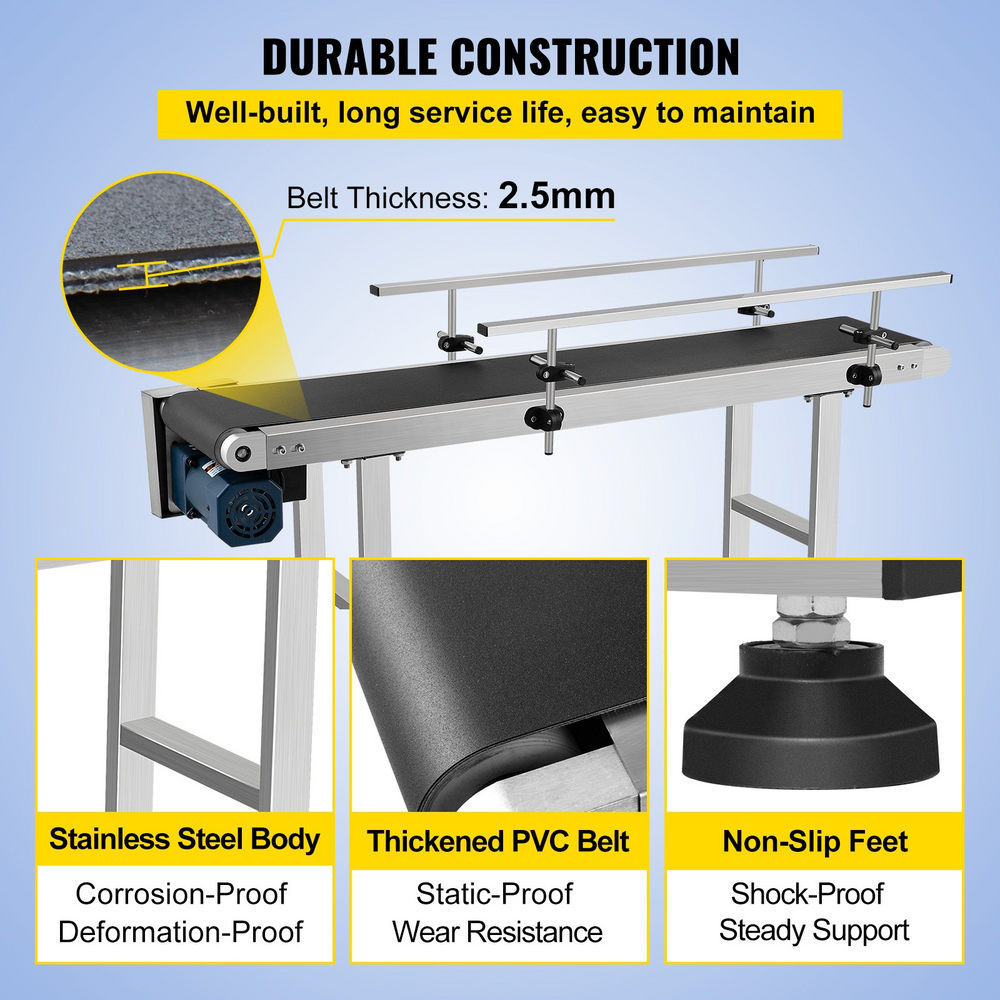 Vevor Motorized Conveyor With PVC Belt 59" x 7.8" Anti-Static With Adjustable Double Guardrails Stainless Steel New