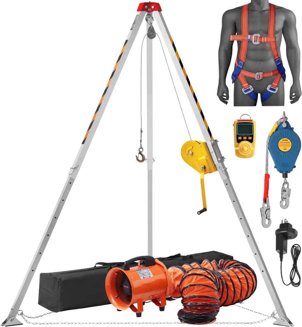 Vevor Confined Space Tripod Kit 2600 Lbs. Winch 8' Legs 98'