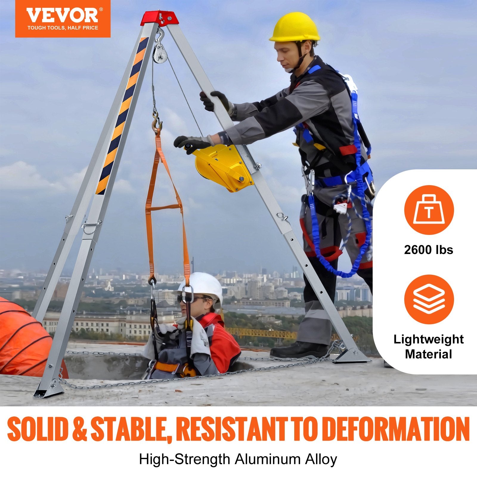 Vevor Confined Space Tripod Kit 2600 Lbs. Winch 8' Legs 98'