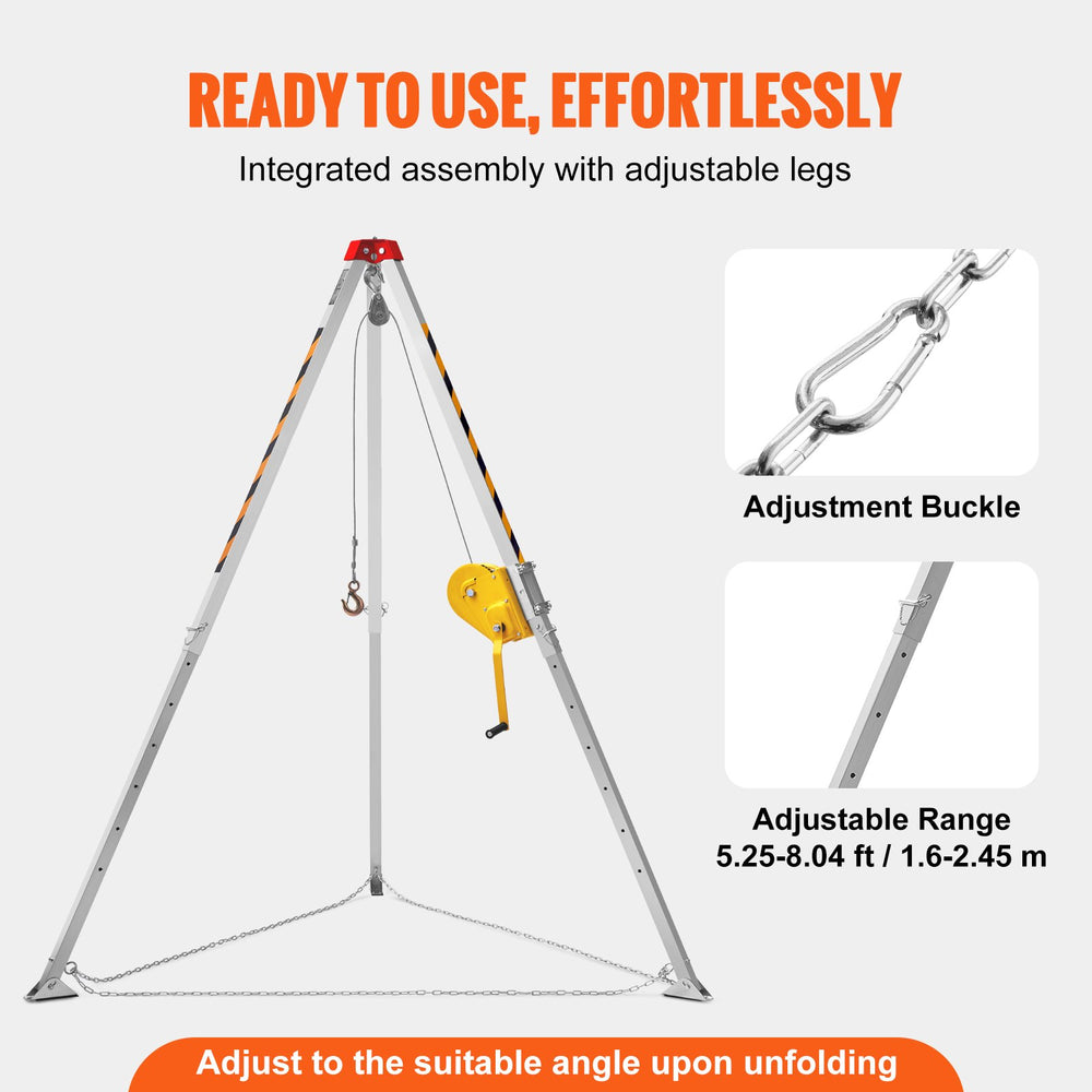 Vevor Confined Space Tripod Kit 2600 Lbs. Winch 8' Legs 98' Cable 32.8' Fall Arrester Harness Blower and Gas Detector New