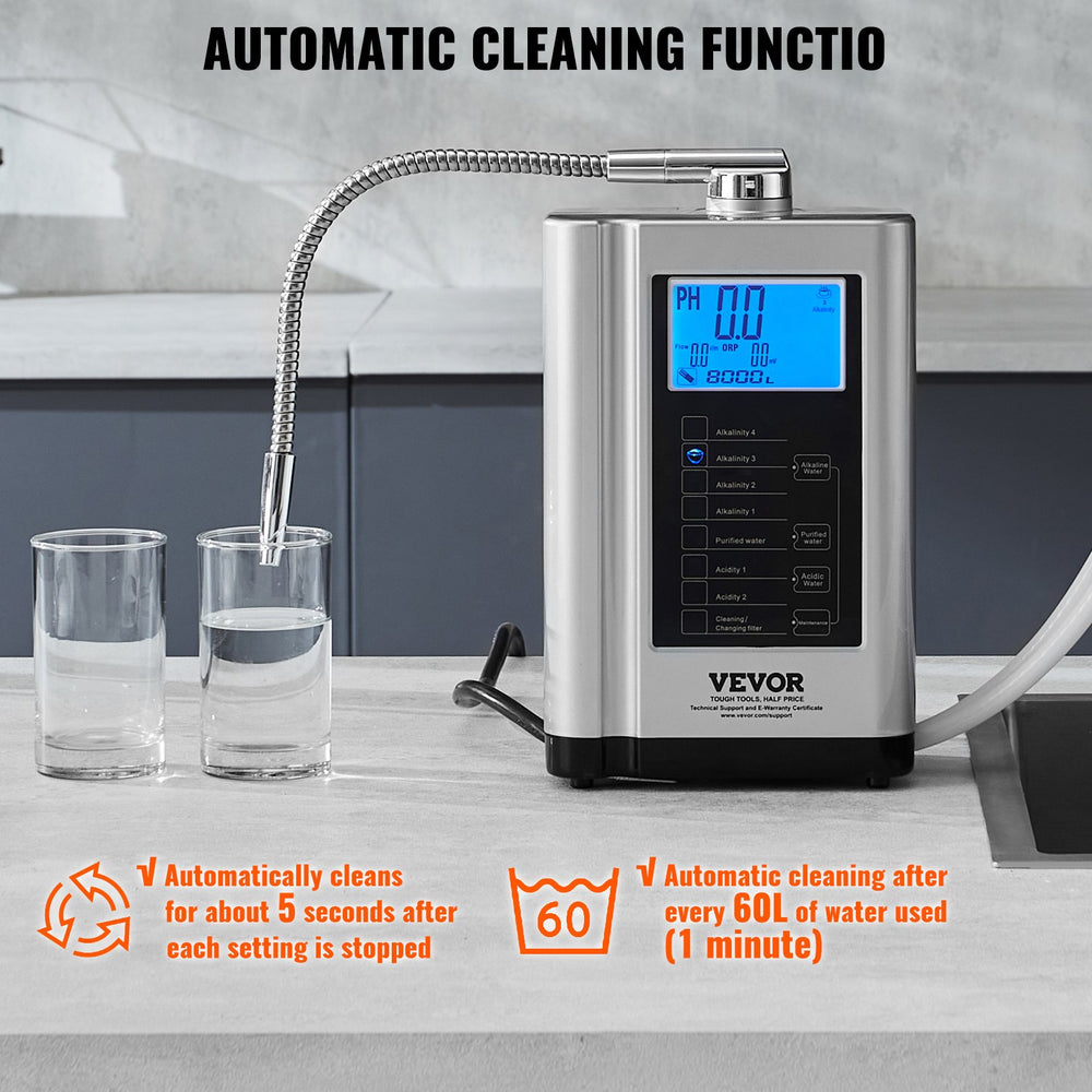 Vevor Water Ionizer Machine Home Alkaline Acid Filtration 5 Plate with 8000L Replaceable Filter New