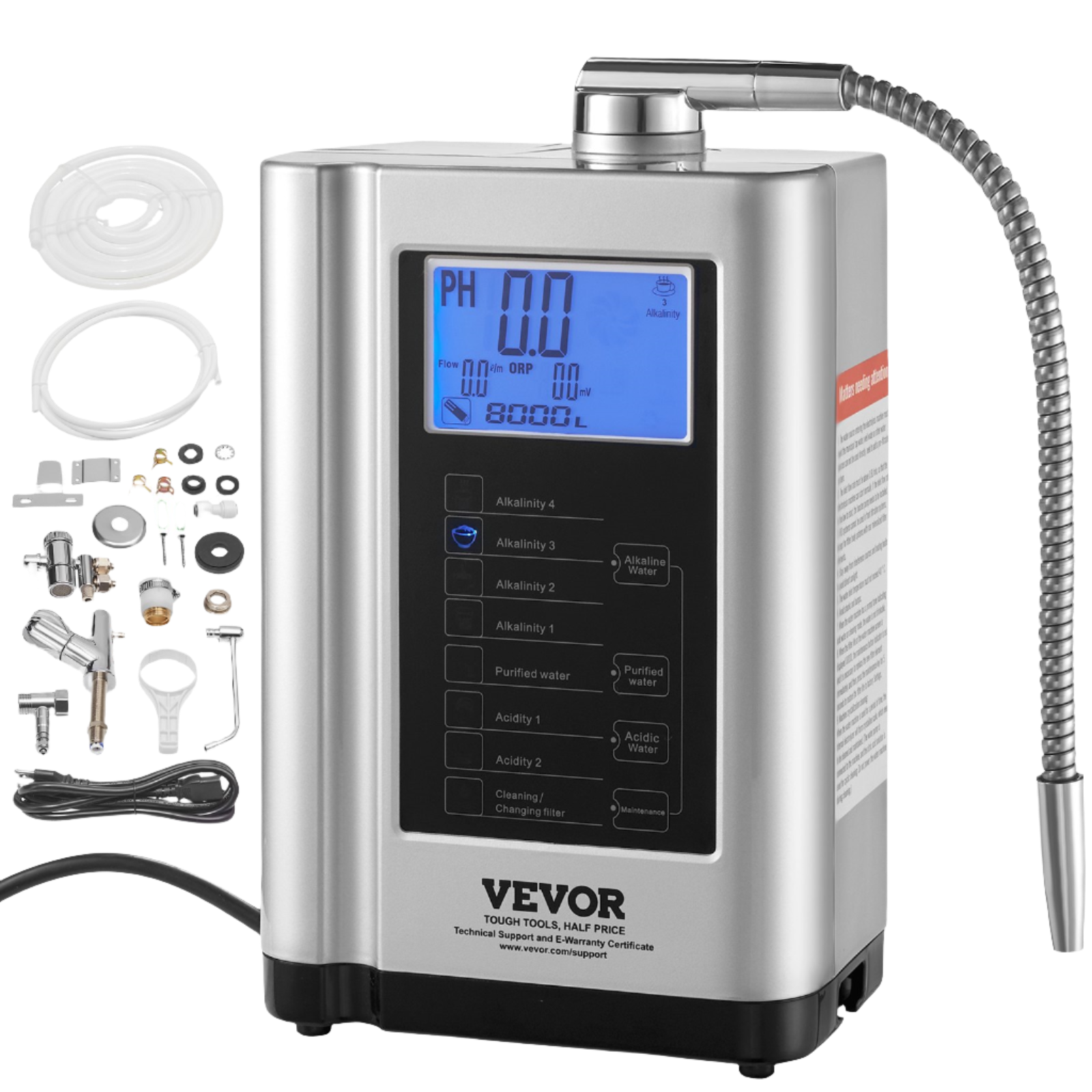 Vevor Water Ionizer Machine Home Alkaline Acid Filtration 7 Plate with 8000L Replaceable Filter New