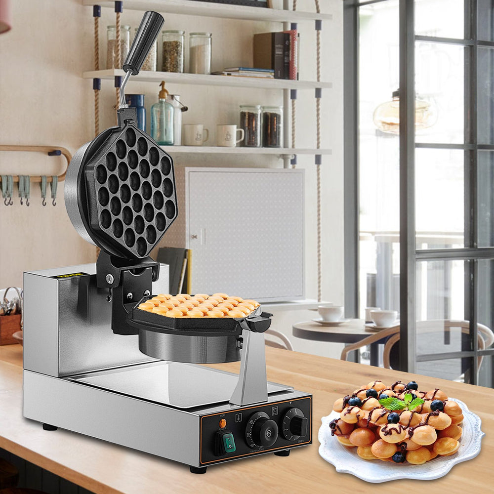 Vevor Commercial Bubble Waffle Maker 1200W Hexagonal 180° Rotatable Non-Stick 122-572°F New