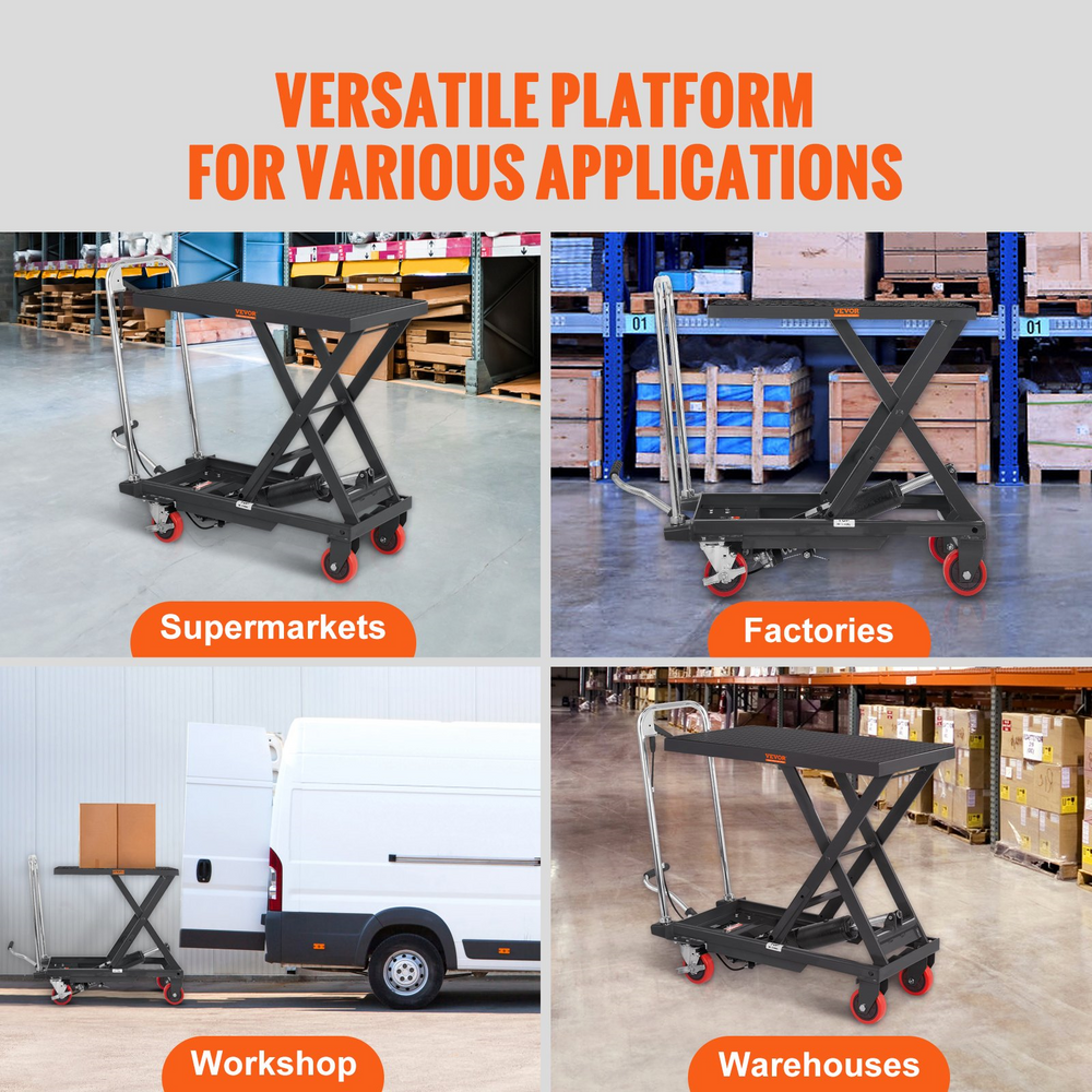 Vevor Hydraulic Lift Table Cart 500 Lbs Capacity Manual Single Scissor 28.5" Maximum Lift Height New