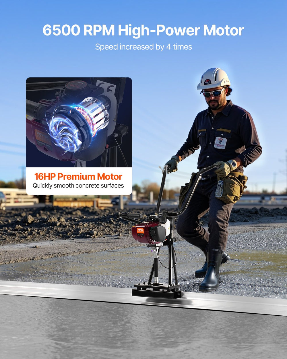 Vevor 4-Stroke Concrete Power Screed with 4' Aluminum Blade 1.6 HP Gas Motor New