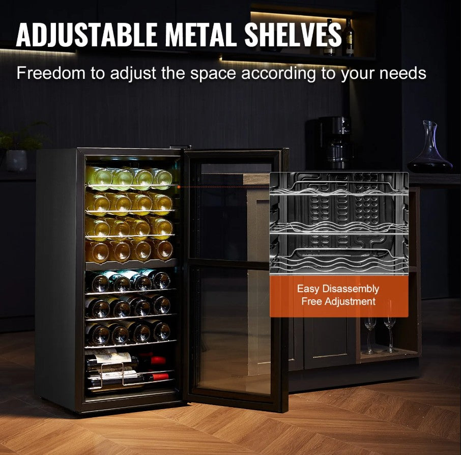 Vevor Dual Zone Wine Cooler 32-Bottle with LED Light and Touch Control New