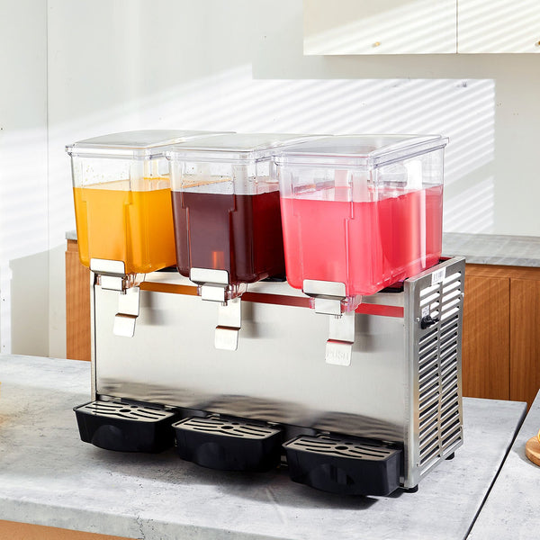KFFKFF Commercial Beverage Dispenser 18L *3 Tanks Juice Dispenser Stainless Steel Food Grade Thermostat Controlled KFFKFF Commercial Beverage Dispenser 18L *3 Tanks Juice Dispenser Stainless Steel Food Grade Thermostat Controlled