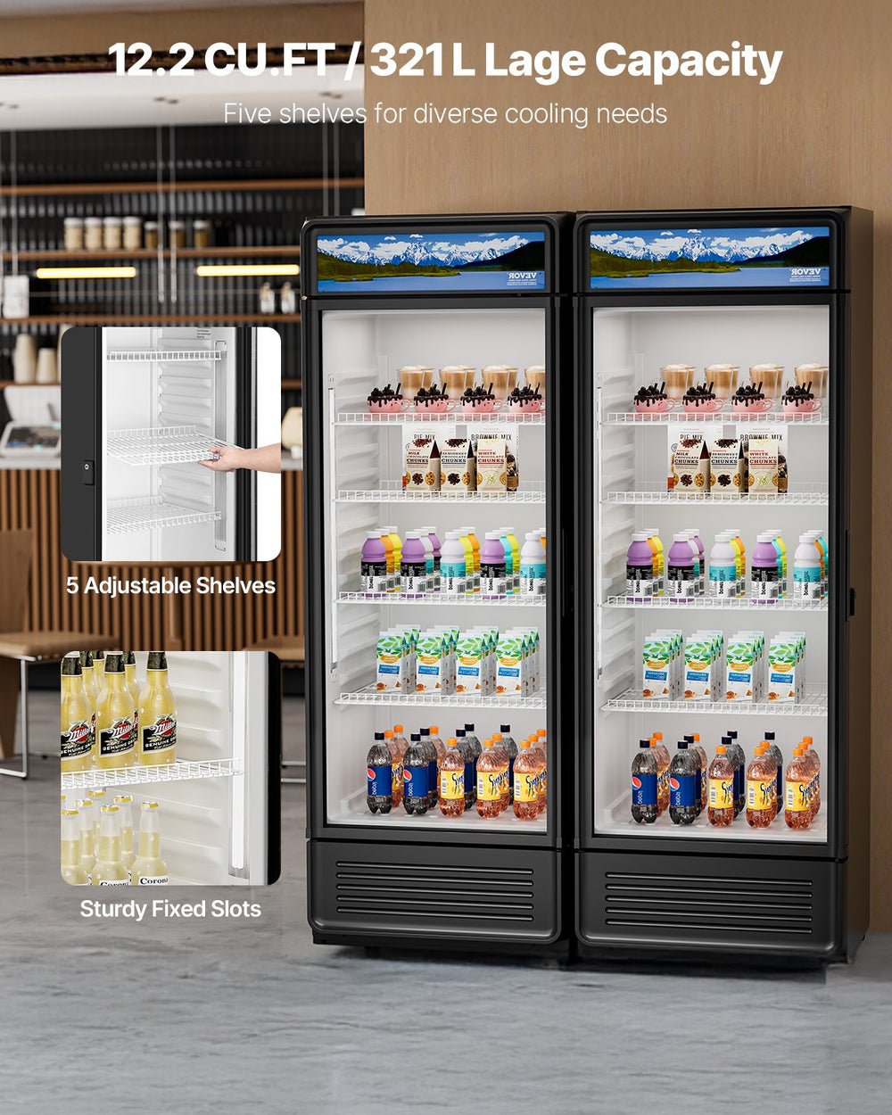 Vevor Commercial Beverage Refrigerator 12.2 Cu. Ft. Glass Door LED Lighting and Adjustable Shelves New
