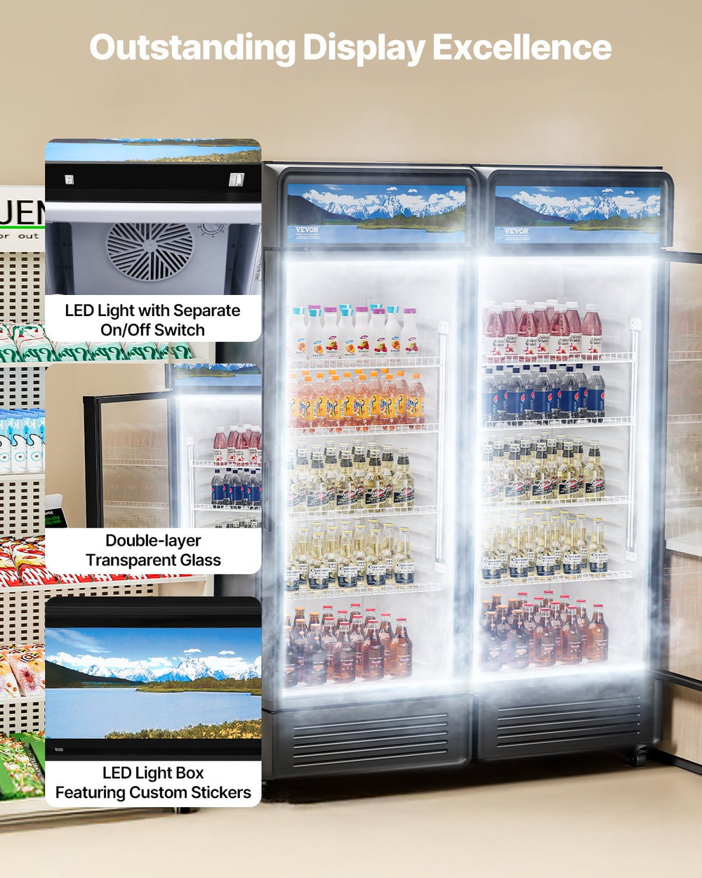 Vevor Commercial Beverage Refrigerator 12.2 Cu. Ft. Glass Door LED Lighting and Adjustable Shelves New