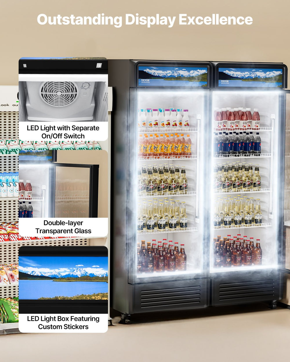 Vevor Commercial Beverage Refrigerator 13.3 Cu. Ft. Glass Door LED Lighting and Adjustable Shelves New