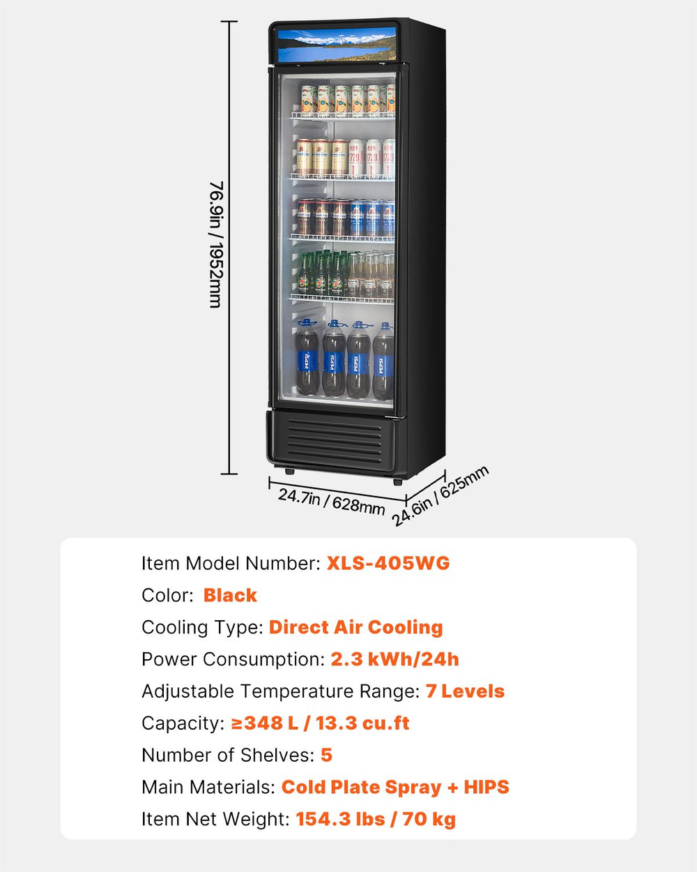 Vevor Commercial Beverage Refrigerator 13.3 Cu. Ft. Glass Door LED Lighting and Adjustable Shelves New