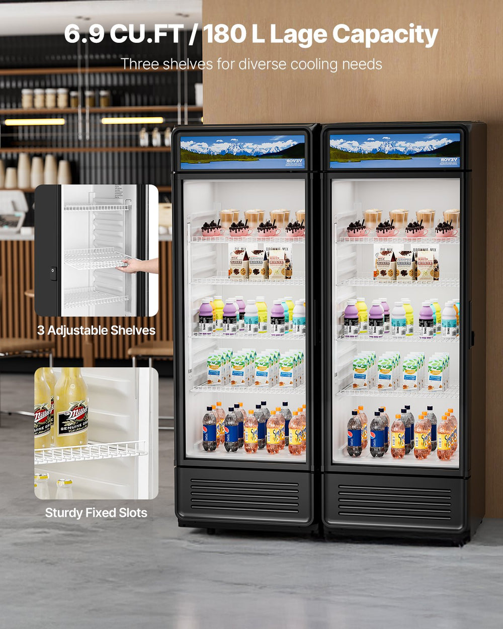 Vevor Commercial Beverage Refrigerator 6.9 Cu. Ft. Glass Door LED Lighting and Adjustable Shelves New