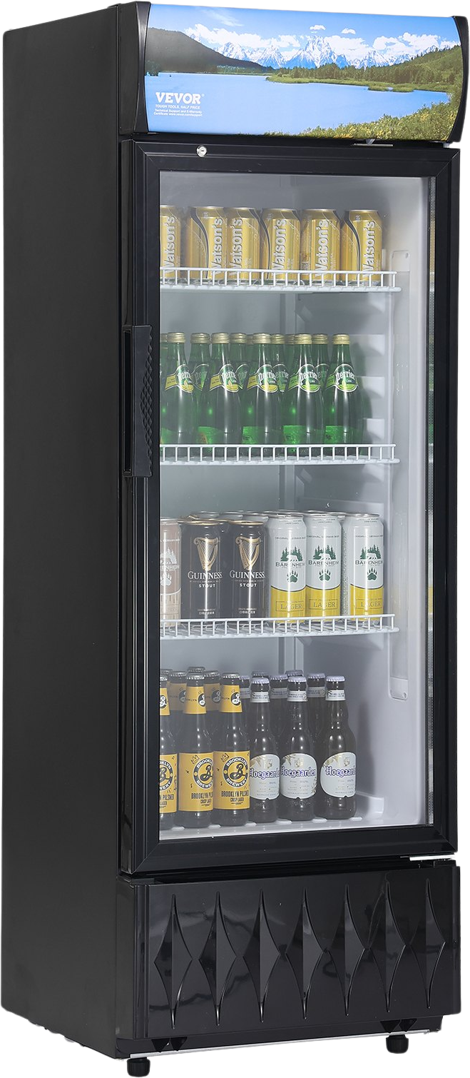 Vevor Merchandiser Refrigerator 6.8 Cu. Ft. Glass Door Beverage Display Cooler with 3 Adjustable Shelves New