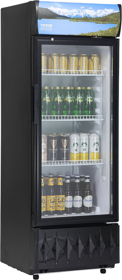 Vevor Merchandiser Refrigerator 6.8 Cu. Ft. Glass Door Beverage Display Cooler with 3 Adjustable Shelves New