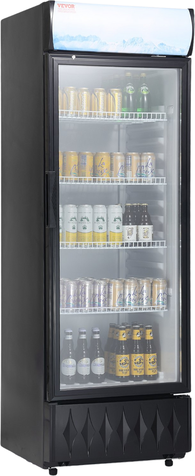 Vevor Merchandiser Refrigerator 9.7 Cu. Ft. Glass Door Beverage Display Cooler with 4 Adjustable Shelves New