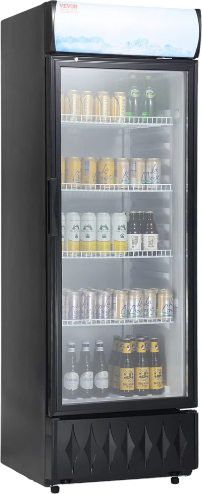 Vevor Merchandiser Refrigerator 9.7 Cu. Ft. Glass Door Beverage Display Cooler with 4 Adjustable Shelves New