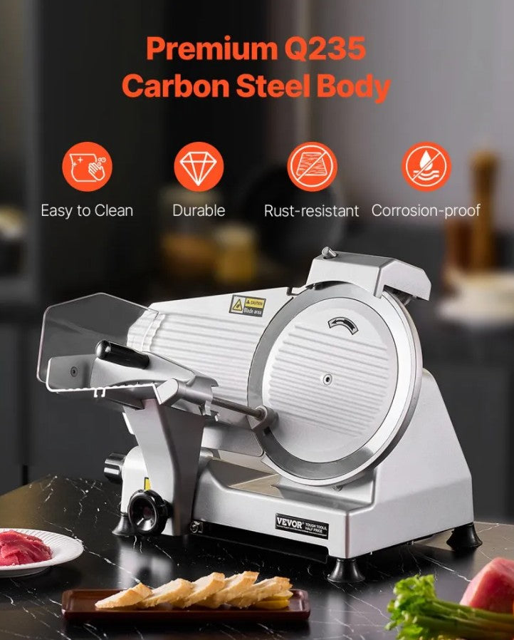 Vevor Electric Meat Slicer 180W 10" Carbon Steel Blade with Built-In Sharpener New