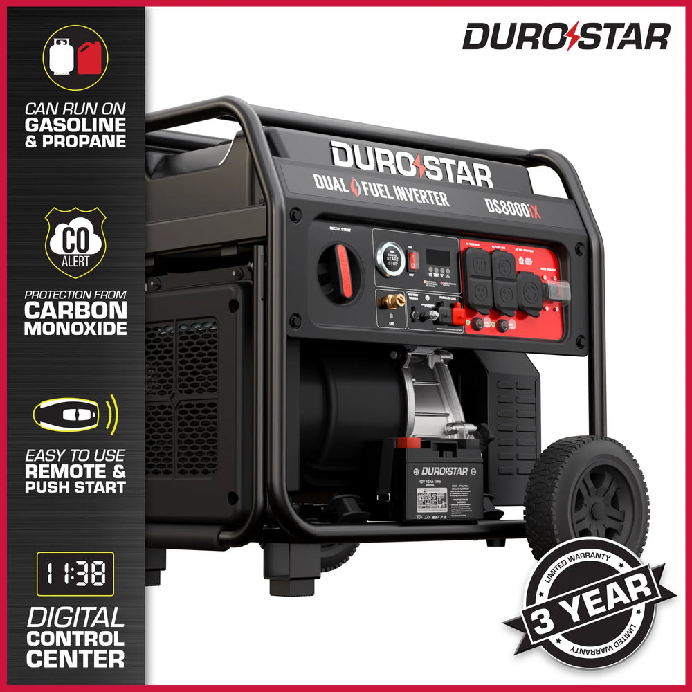 DuroStar DS8000iX Generator 6500W/8000W Dual Fuel Gas Propane Inverter Low THD CO Alert Remote Start New