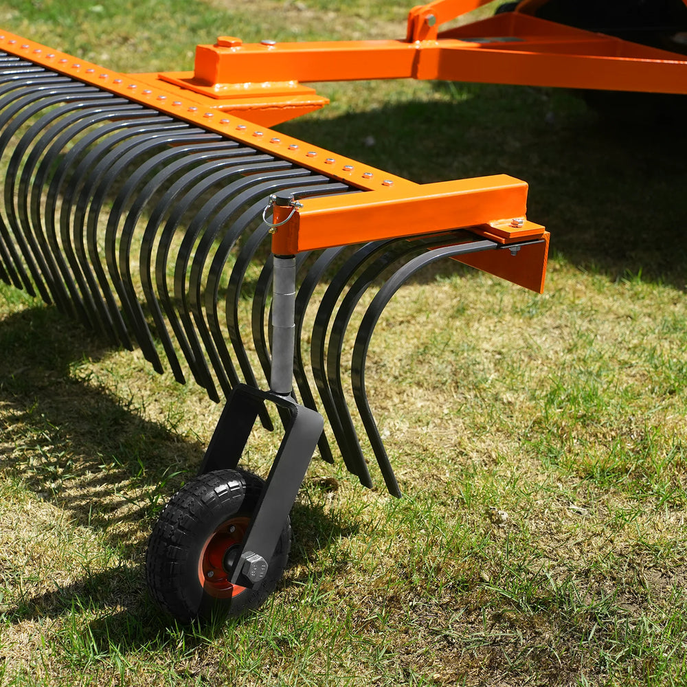 84" Landscape Rake with Bolt-On Wheels & 42 Tines 3 Point Hitch Tractor Attachment,  LR84W