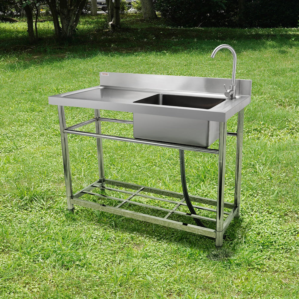 Vevor Stainless Steel Utility Sink 39.4"x19.1"x37.4" Commercial Single Bowl with Workbench NSF Certified New