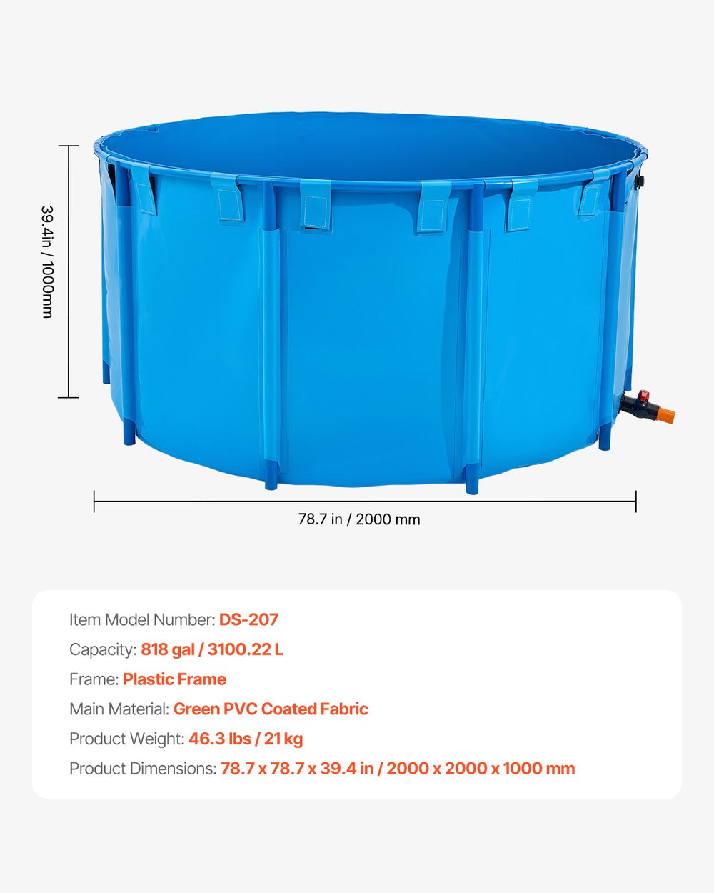 Vevor Round Canvas Fish Pond 818 Gal Above Ground PVC Koi Tank New