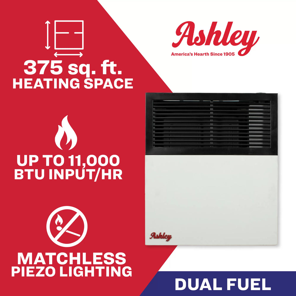 US Stove Ashley DVAG11-DF Wall Heater Dual Fuel Direct Vent 375 sq. ft. 11,000 BTU Furnace New