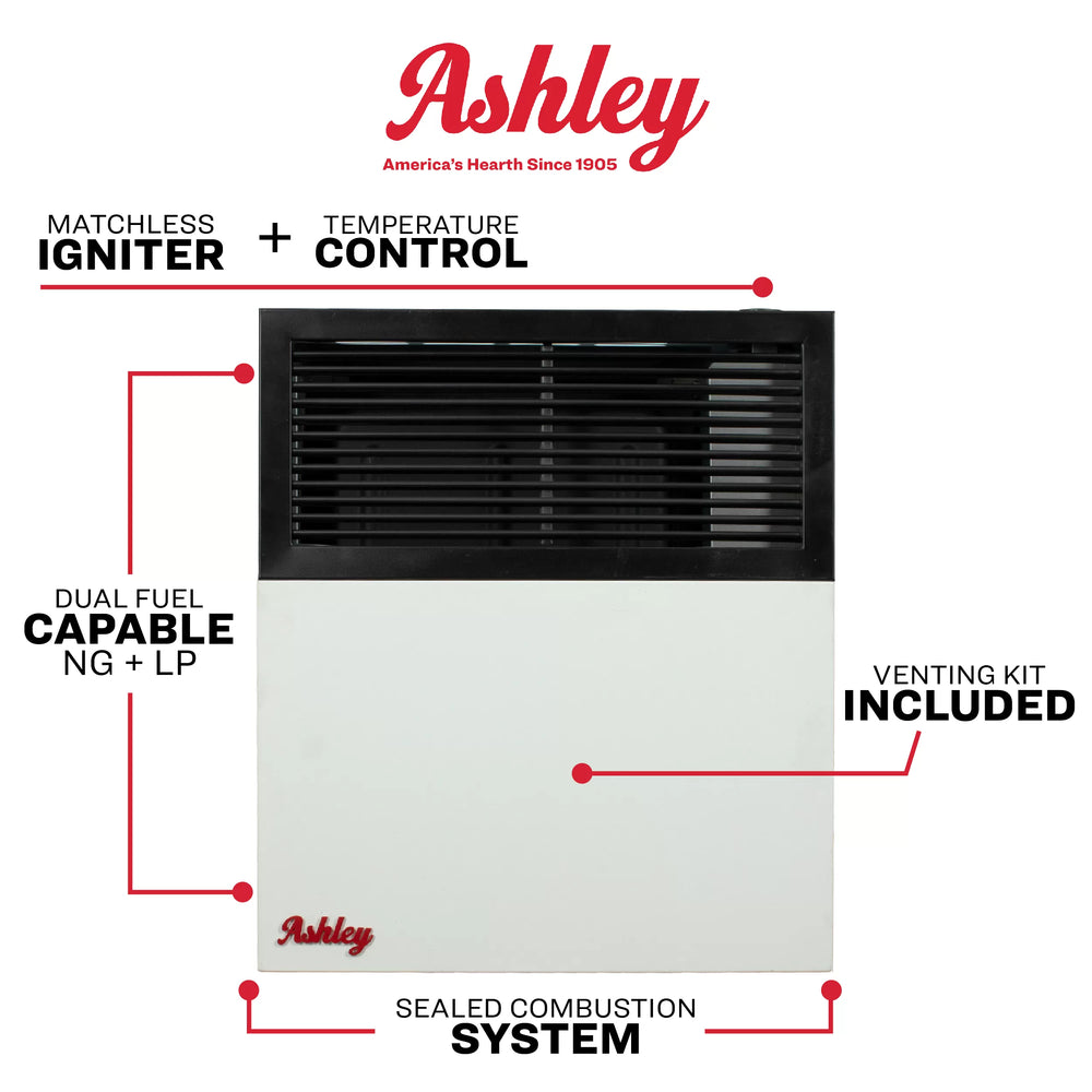 US Stove Ashley DVAG11-DF Wall Heater Dual Fuel Direct Vent 375 sq. ft. 11,000 BTU Furnace New