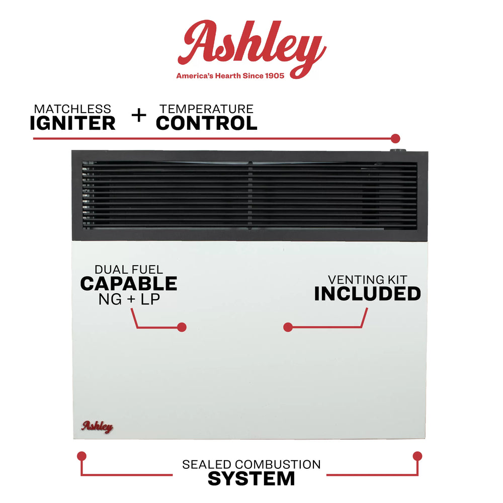 US Stove Ashley DVAG25-DF Wall Heater Dual Fuel Direct Vent 825 sq. ft. 25,000 BTU Furnace New