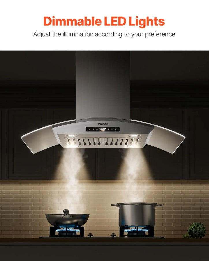 Vevor Ceiling-Mount Range Hood 30" Stainless Steel 800CFM Gesture and Touch Control New