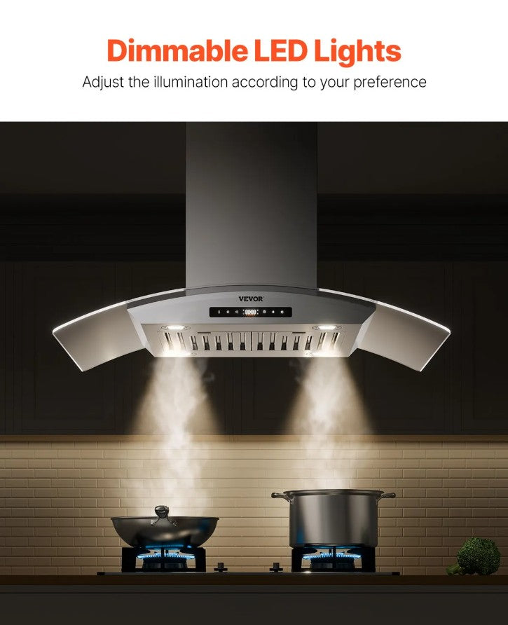 Vevor Wall Mount Range Hood 36" 800 CFM Ducted/Ductless Stainless Steel Touch and Gesture Control New