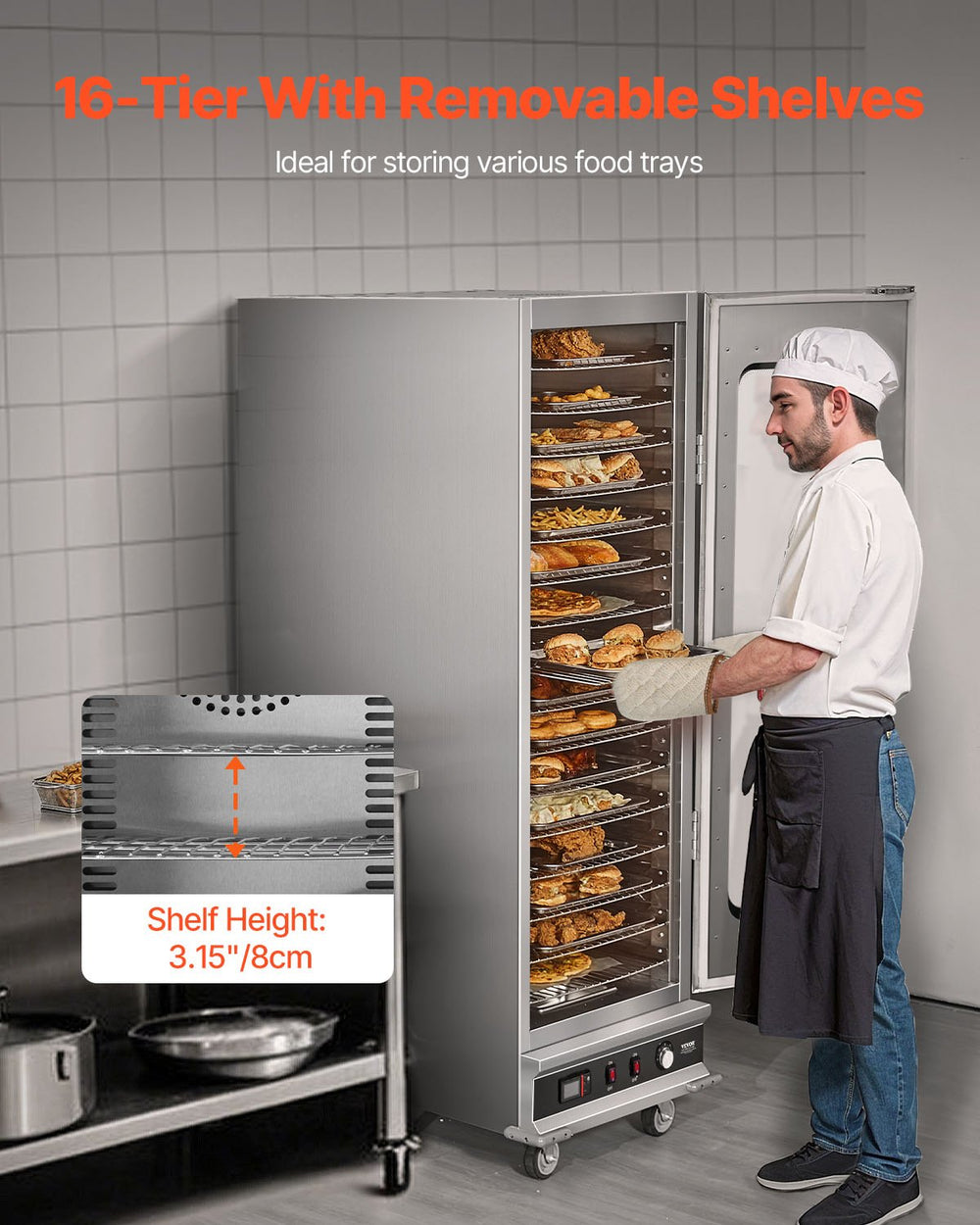 Vevor Food Warmer 16-Tier Cabinet Stainless Steel with Tempered Glass and Water Tray New