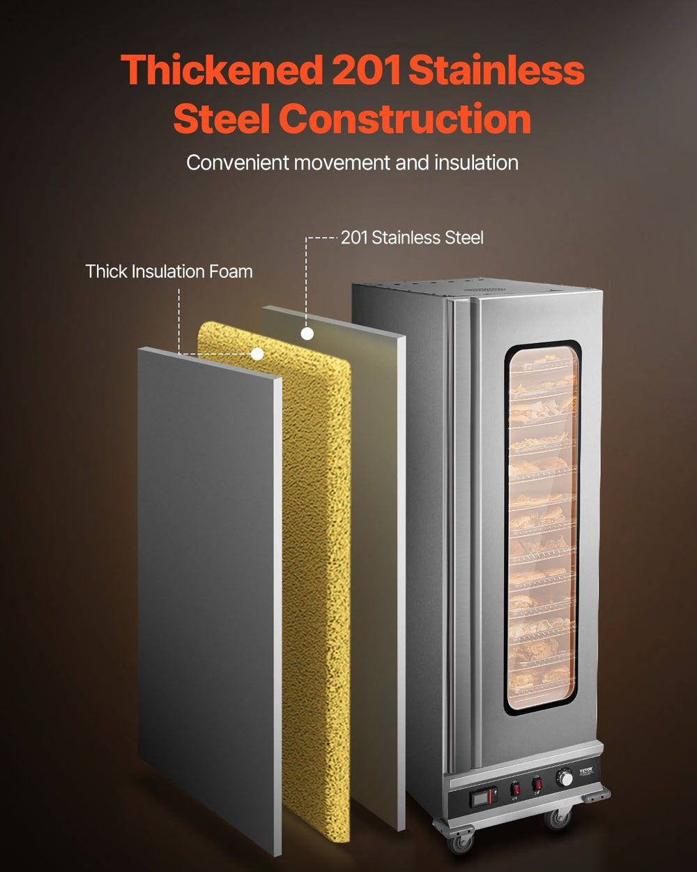 Vevor Food Warmer 16-Tier Cabinet Stainless Steel with Tempered Glass and Water Tray New