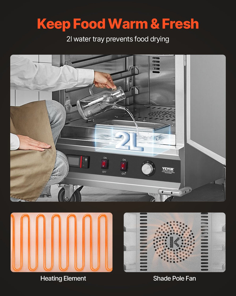 Vevor Food Warmer 16-Tier Cabinet Stainless Steel with Water Tray New