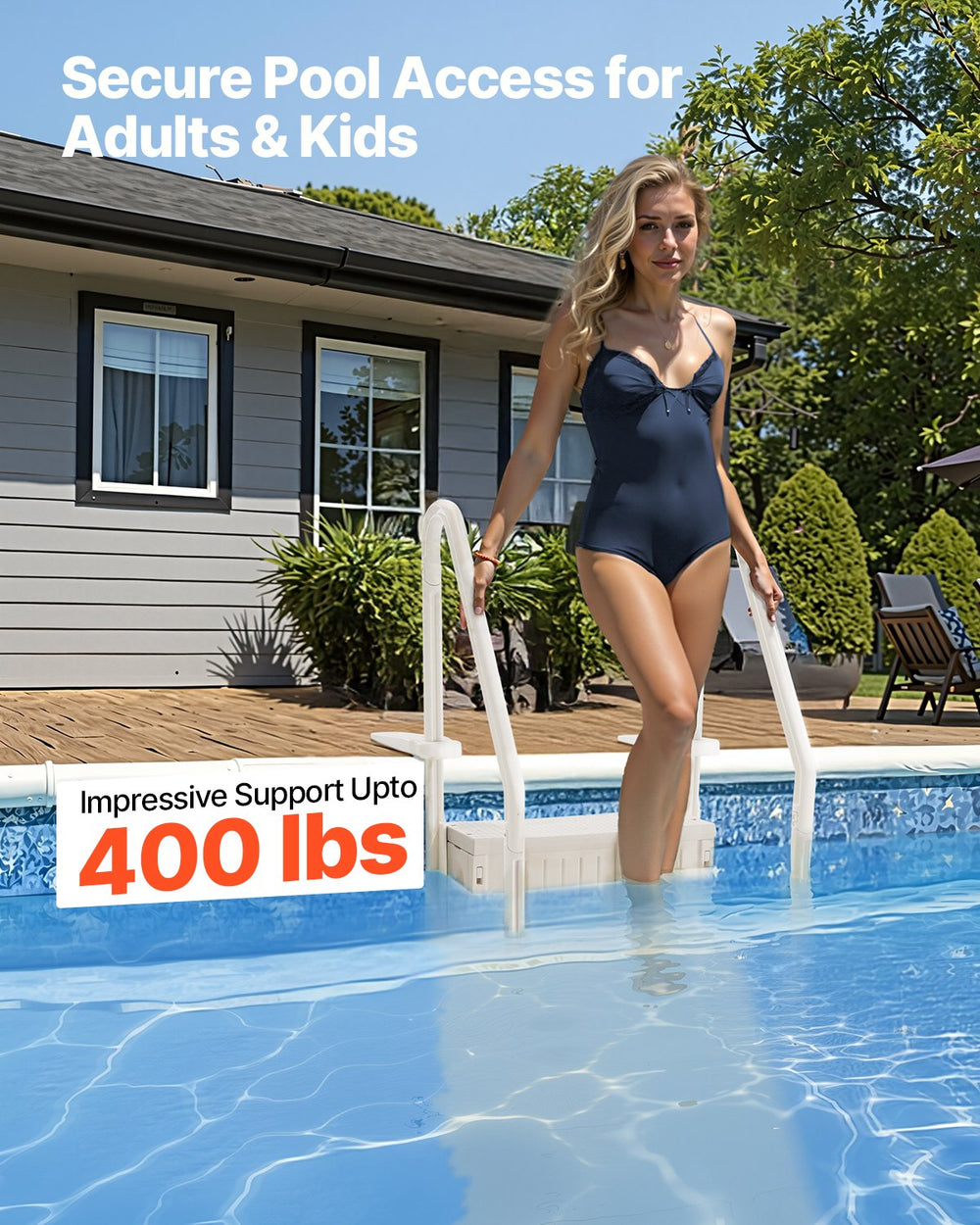 Vevor 4-Step Pool Ladder with Double Handrails Fits 48"-54" Pools 400 lb Capacity New