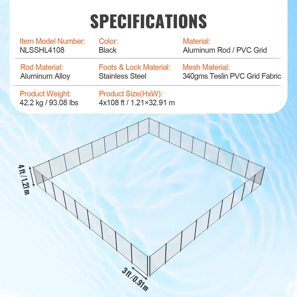 Vevor Pool Fence for Inground Pool 4' x 108' Black 340gms Teslin PVC Mesh Removable New