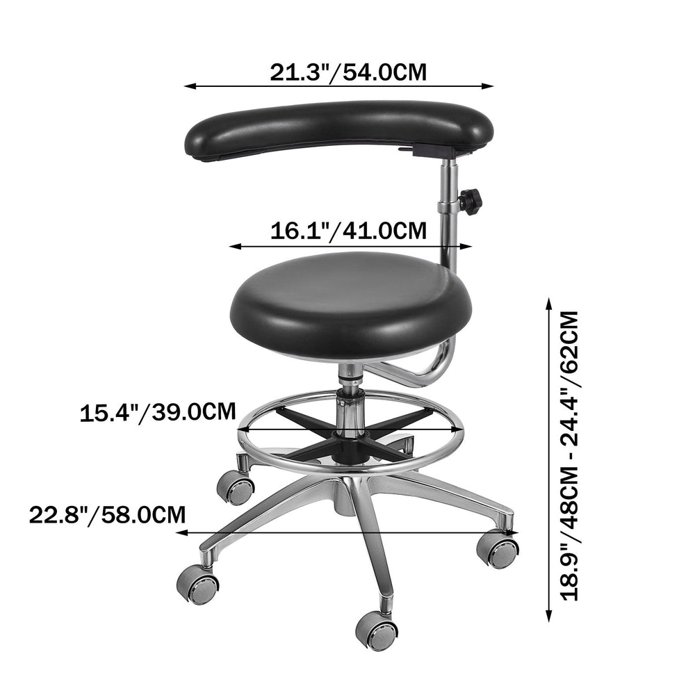 Vevor Dental Office Stool with 360° Armrest Rotation 18.9"-24.4" Adjustable Height PU Leather New