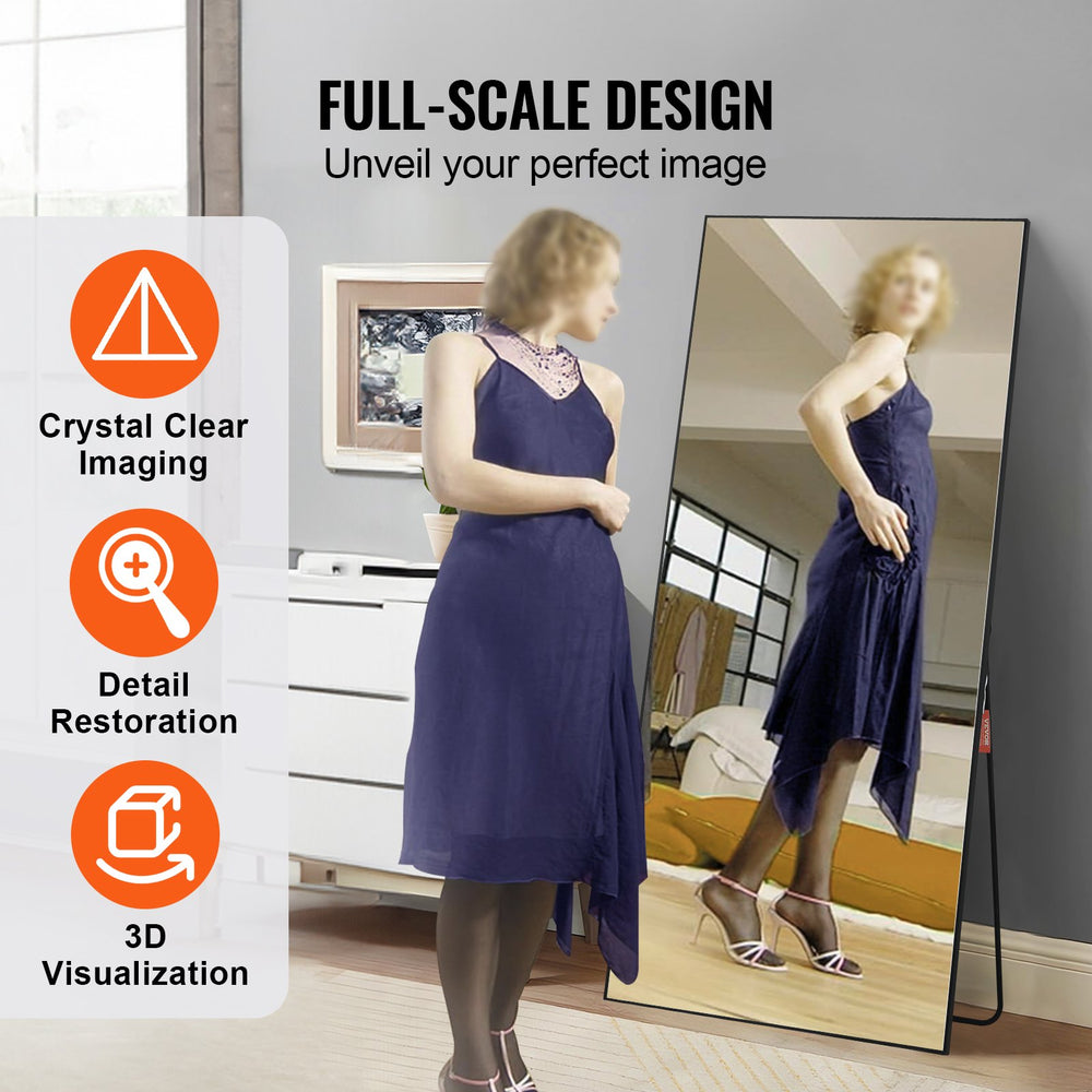 Vevor Full Length Mirror 71" x 31" Rectangular Floor Mirror with Stand Wall-Mounted Aluminum Alloy Frame New