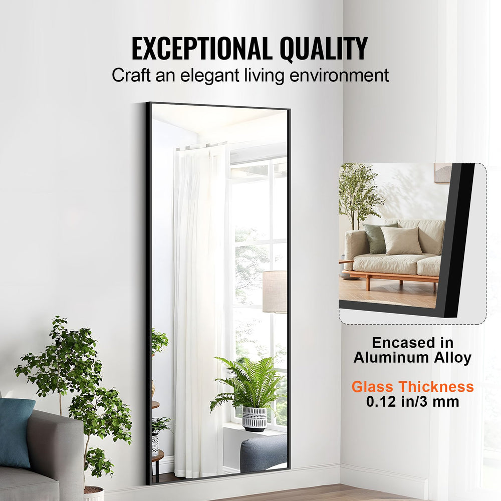 Vevor Full Length Mirror 71" x 31" Rectangular Floor Mirror with Stand Wall-Mounted Aluminum Alloy Frame New