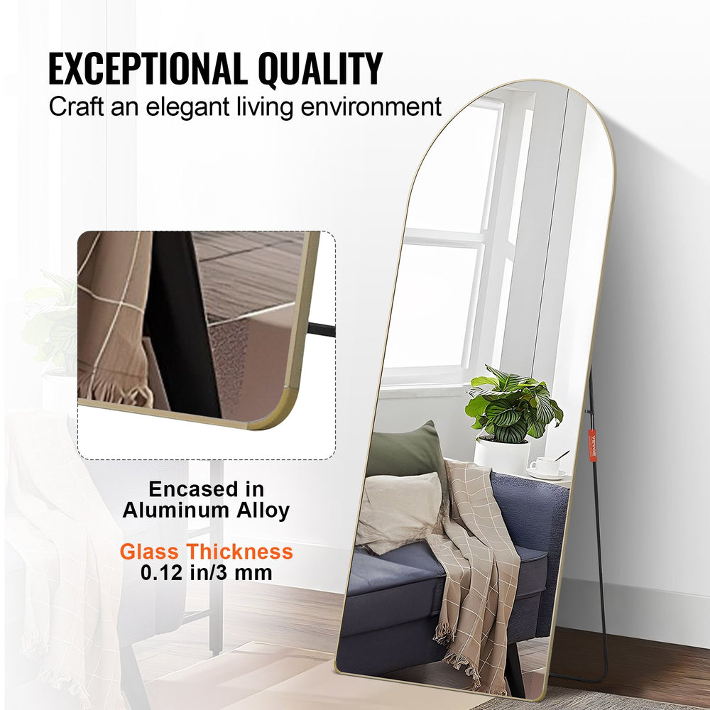 Vevor Full Length Mirror 71" x 30" Arched Floor Mirror with Stand Wall-Mounted Aluminum Alloy Frame New