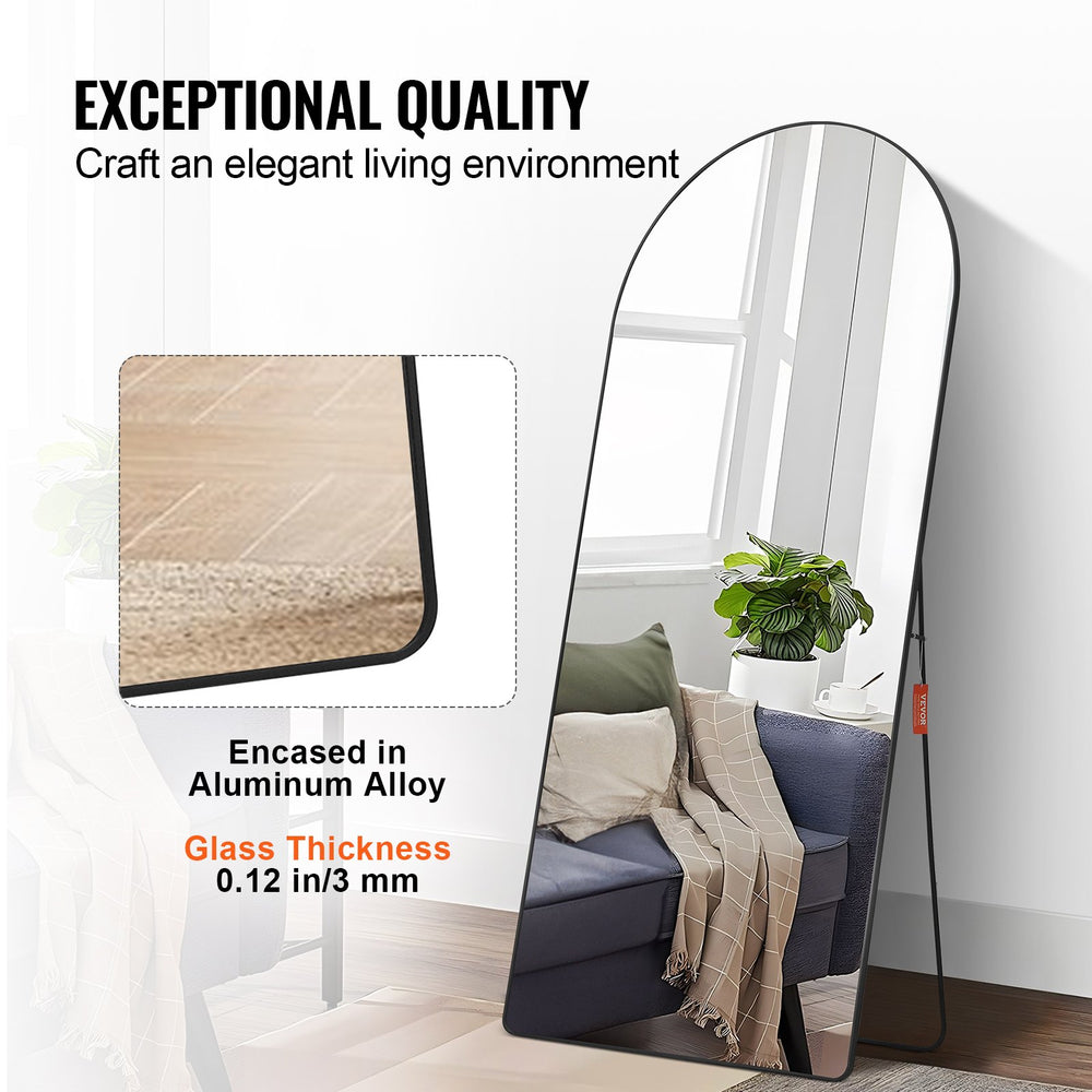 Vevor Full Length Mirror 71" x 32" Arched Floor Mirror with Stand Wall-Mounted Aluminum Alloy Frame New