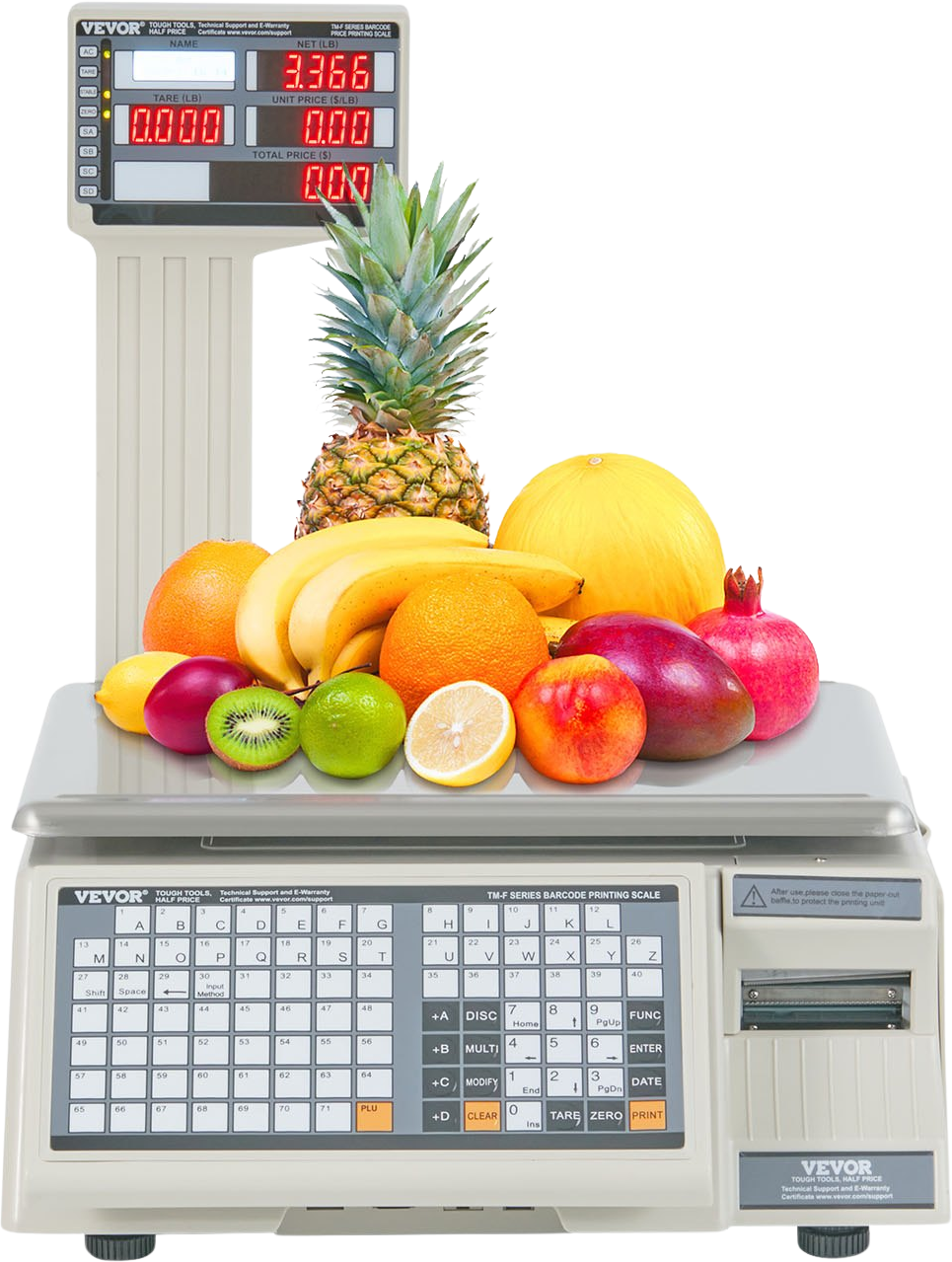 Vevor Digital Price Computing Scale 66 Lbs. Commercial Scale with Dual-Sided LCD & LED Display Built-In Label Printer New