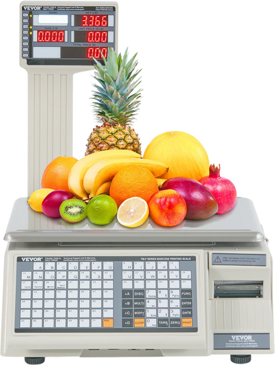 Vevor Digital Price Computing Scale 66 Lbs. Commercial Scale with Dual-Sided LCD & LED Display Built-In Label Printer New