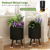 Decorative flower pots with a modern fluted design, robust metal legs, and drainage holes for enhanced stability and airflow.